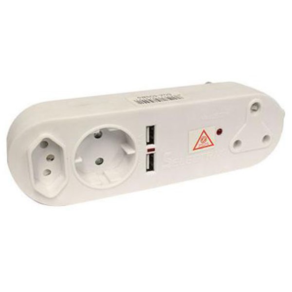 Plug Adaptor - 1 x Euro, 1 x 3 Prong, 1 x schuko, 2 x USB 2.1Amp