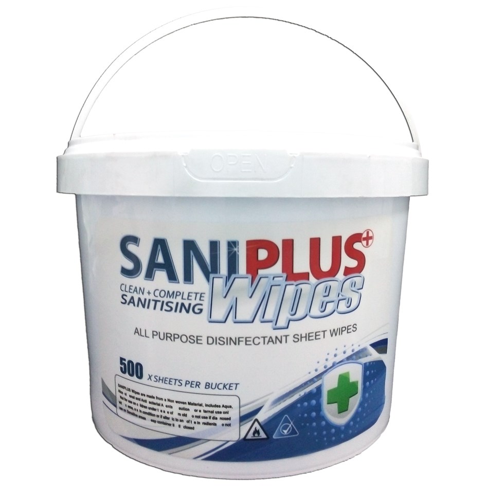 Saniwipes - Saniplus - 500 Sanitiser Sheets - Wipes - Bucket