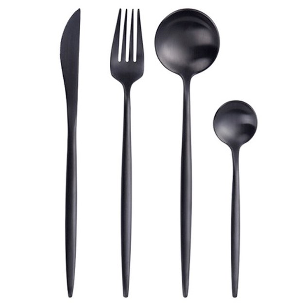 Stainless Steel 16 Piece Cutlery Set - Black