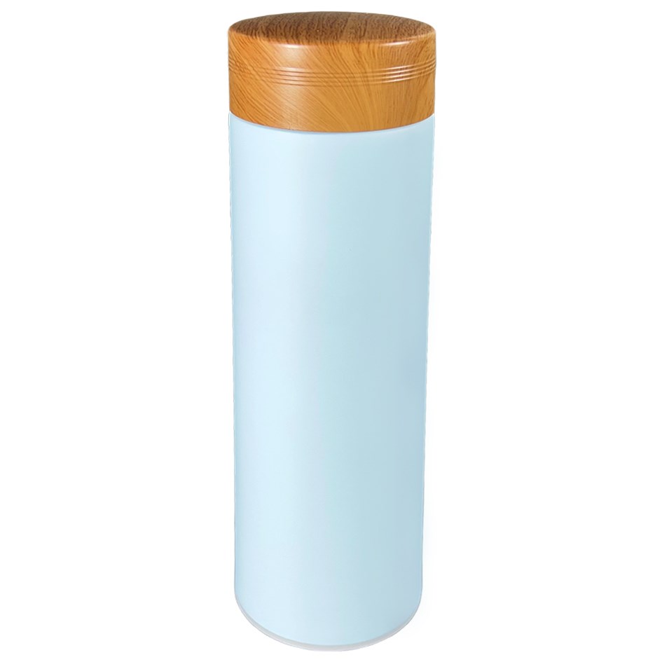 Stainless Steel Flask with Wood Lid - Teal