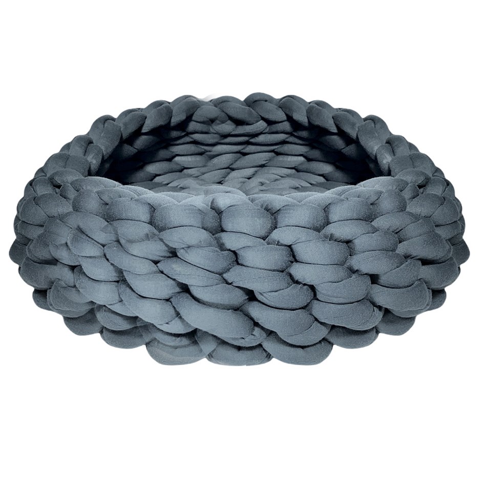 Hand-Knitted Pet Bed - M - 35cm - 1.0Kg / Grey