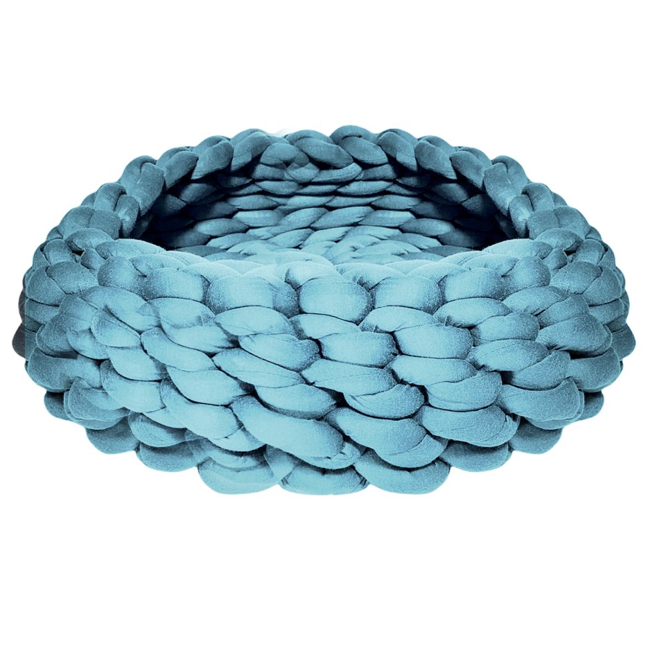 Hand-Knitted Pet Bed - L - 40cm - 1.2Kg / Blue