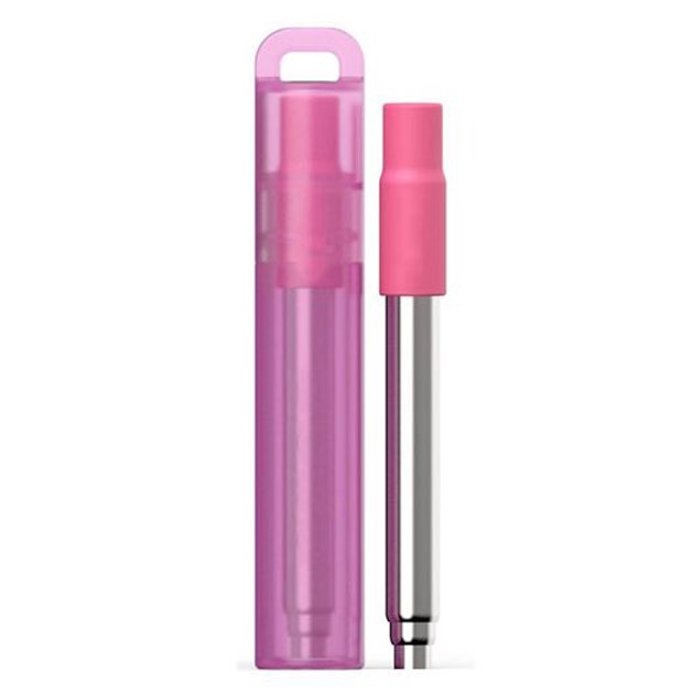 Portable Metal Telescopic Stainless Steel Collapsible Drinking Straw with Brush Cleaner - Rose Red
