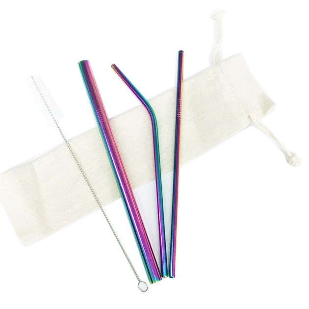 Straw Set - 4 Piece in Pouch - Rainbow