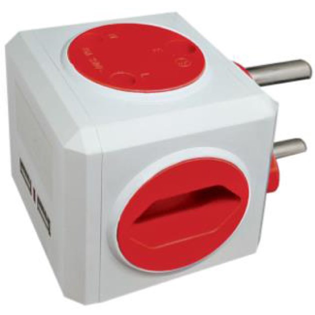 Selectrix - Multi Socket Cube With USB - Red (SC 410)