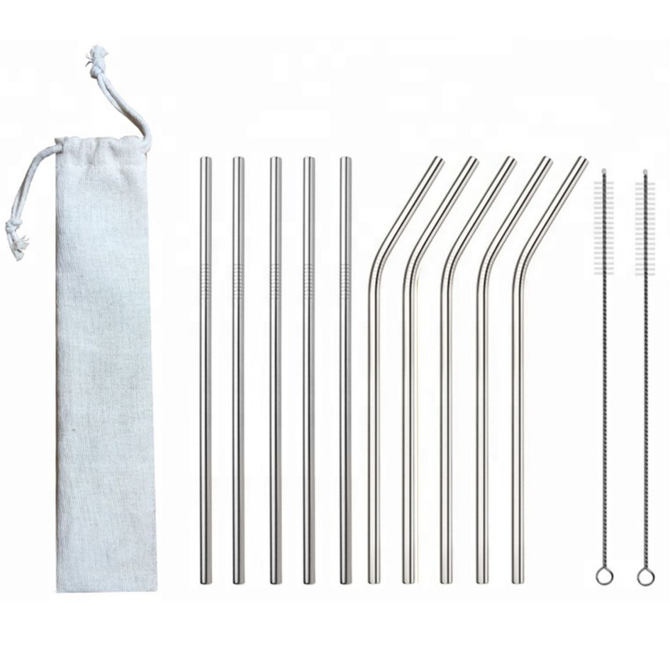 Reusable Stainless Steel Drinking Straws - 12 Piece Set